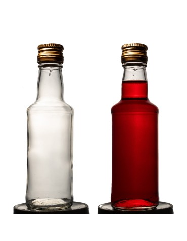 Szklane butelki na alkohol - galoniki - Butelka monopolowa 200 ml · fi 28 mm · złota nakrętka · komplet 6 sztuk - product 23