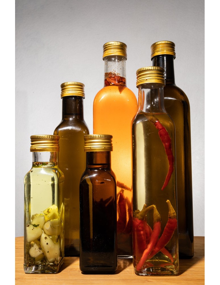 Szklane butelki na alkohol - galoniki - Butelka monopolowa 200 ml · fi 28 mm · złota nakrętka · komplet 6 sztuk - product MODO24.PL 33