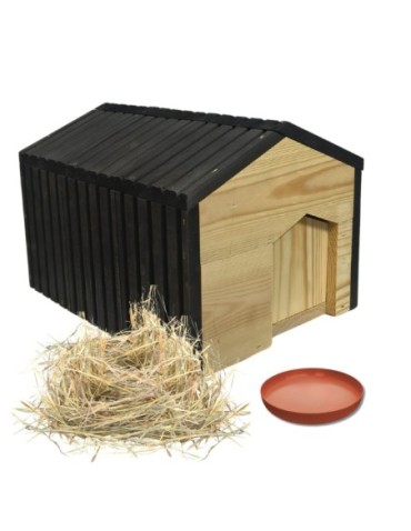 Domek dla jeża drewniany EKO impregnowany 25x36x27 cm z siankiem i miseczką - product 2