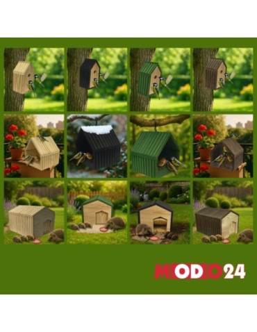 Dom dla jeży - Domek dla jeża drewniany EKO impregnowany 25x36x27 cm z siankiem i miseczką - product 14