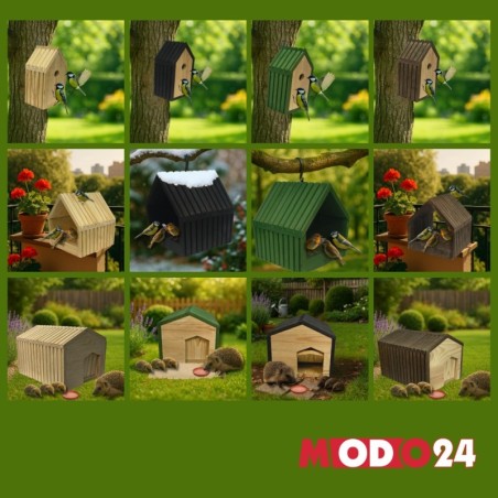 Domek dla jeża drewniany EKO impregnowany 25x36x27 cm z siankiem i miseczką