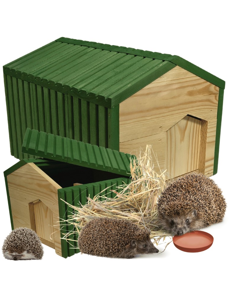 Dom dla jeży - Domek dla jeża EKO impregnowany 25x36x27 cm z siankiem i miseczką legowisko - produkt MODO24.PL 1