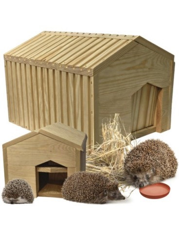 Domek dla jeża naturalny drewniany EKO 25x36x27 cm z siankiem i miseczką budka