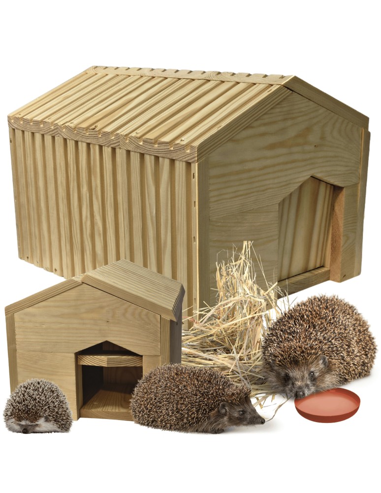 Dom dla jeży - Domek dla jeża naturalny drewniany EKO 25x36x27 cm z siankiem i miseczką budka - produkt MODO24.PL 1