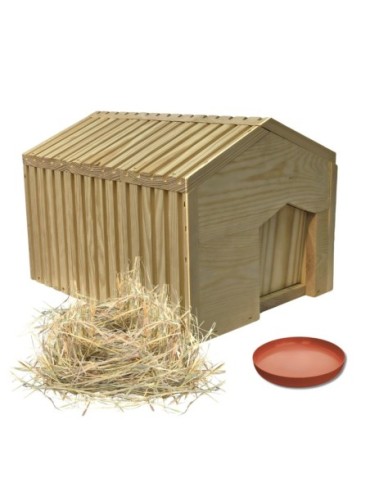 Domek dla jeża naturalny drewniany EKO 25x36x27 cm z siankiem i miseczką budka - product 2