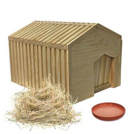 Domek dla jeża naturalny drewniany EKO 25x36x27 cm z siankiem i miseczką budka