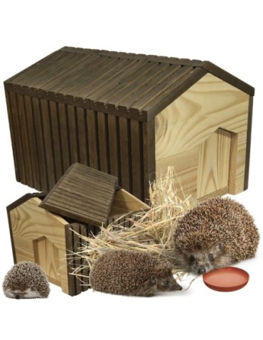 Domek dla jeża drewniany EKO impregnowany 25x36x27 cm z siankiem i miseczką