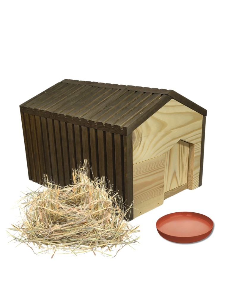 Dom dla jeży - Domek dla jeża drewniany EKO impregnowany 25x36x27 cm z siankiem i miseczką - product MODO24.PL 2