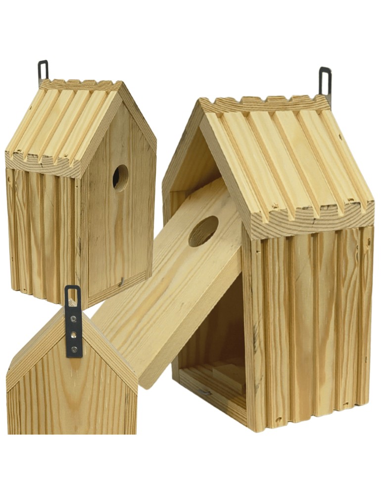 Budki Lęgowe - Budka lęgowa dla ptaków sikorek kosa WLOT A 2,8 cm ZMONTOWANA lamele drewno eko - produkt MODO24.PL 1