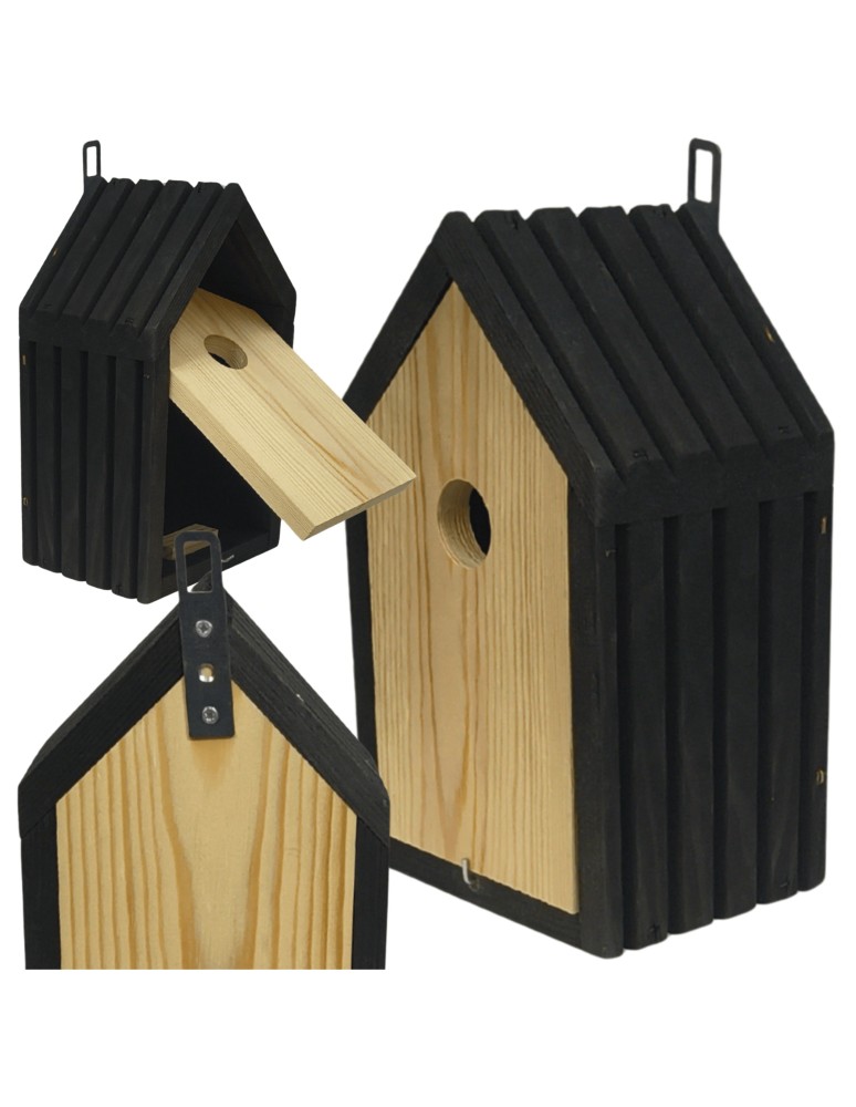 Budki Lęgowe - Budka lęgowa dla ptaków sikorek kosa WLOT A 2,8 cm ZMONTOWANA lamele drewno - produkt MODO24.PL 1