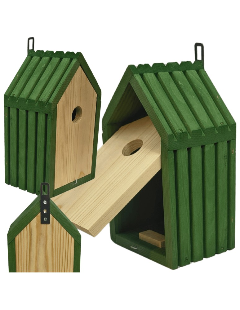 Budki Lęgowe - Budka lęgowa dla ptaków sikorek kosa WLOT A 2,8 cm ZMONTOWANA lamele impregnat - produkt MODO24.PL 1