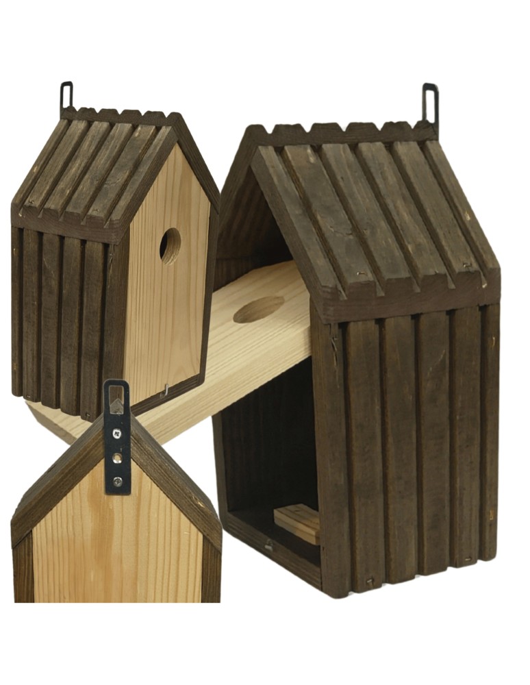 Budki Lęgowe - Budka lęgowa dla ptaków sikorek kosa WLOT A 2,8 cm ZMONTOWANA lamele impregnat - produkt MODO24.PL 1