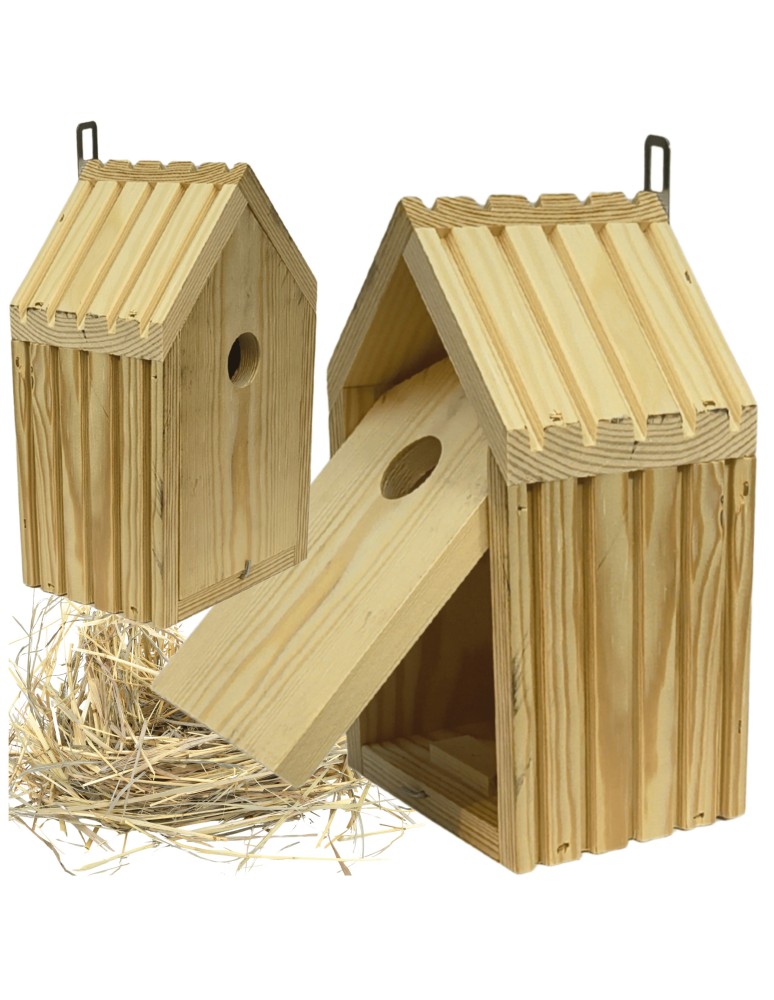 Budki Lęgowe - Budka lęgowa dla ptaków sikorek kosa WLOT A 2,8 cm ZMONTOWANA sianko DREWNO - produkt MODO24.PL 1