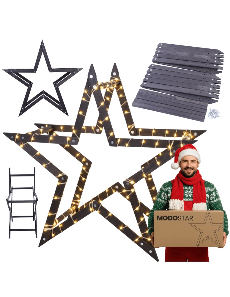 Gwiazda Świąteczna ModoStar - Gwiazda świąteczna 3D składana łatwy montaż ModoStar 114cm drewniana CZARNA - produkt MODO24.PL 1