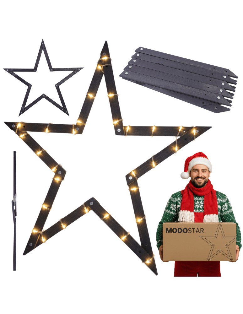 Gwiazda Świąteczna ModoStar - Gwiazda zawieszana świąteczna szybki montaż ModoStar 114cm drewniana CZARNA - produkt MODO24.PL 1
