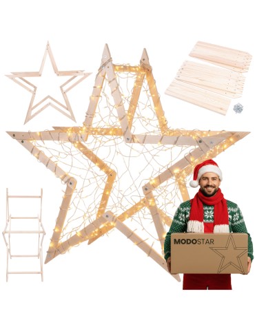 Gwiazda świąteczna 3D kompaktowa składana ModoStar 139cm naturalne drewno