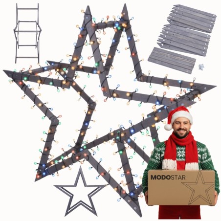 Gwiazda świąteczna 3D ulepszona z koziołków ModoStar 139cm drewno IMPREGNAT