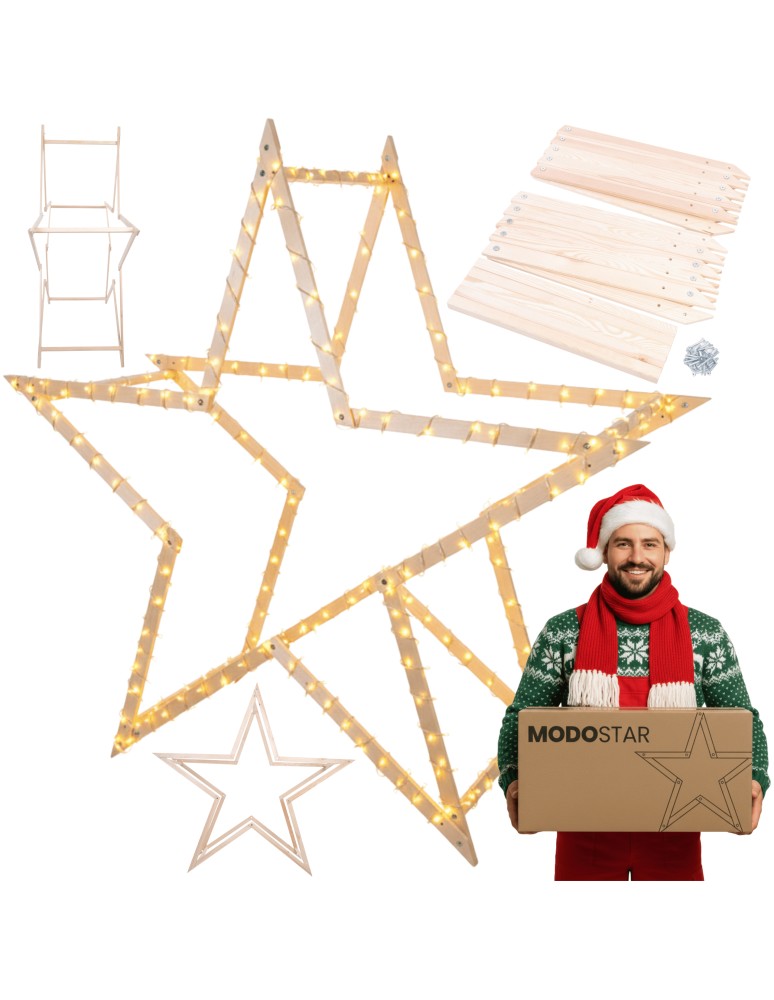 Gwiazda Świąteczna ModoStar - Gwiazda świąteczna 3D kompaktowa składana ModoStar 189 cm naturalna drewno - produkt MODO24.PL 1
