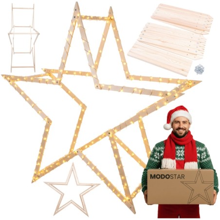 Gwiazda świąteczna 3D kompaktowa składana ModoStar 189 cm naturalna drewno