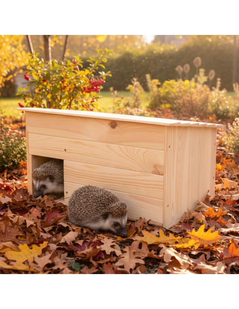 Dom dla jeży - Domek dla jeża L budka drewniana ogrodowa impregnat miseczka i sianko eko - product MODO24.PL 6