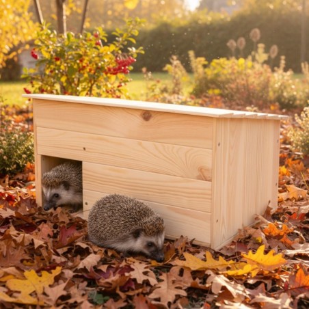 Domek dla jeża S naturalny schron drewniany miseczka i sianko ogrodowy eko
