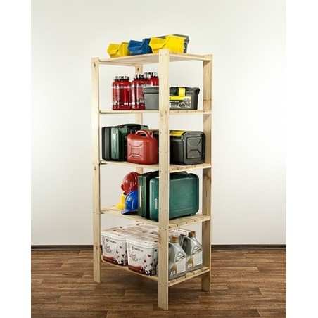 Regał drewniany do warsztatu z półką ażurową  Maxi 4M+