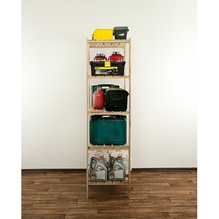 Regał drewniany do warsztatu z półką ażurową  Maxi 4M+