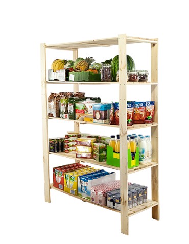 Regał drewniany do spiżarni z półką ażurową Maxi 4N+