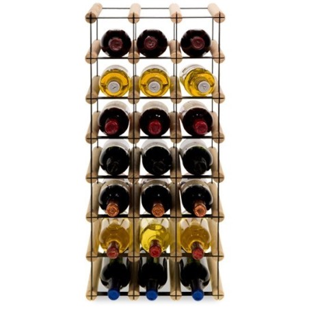 Stojak na 21 butelek wina RW-8 3x7 czarny metal i jasne drewno sosnowe