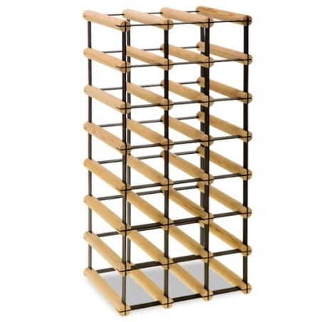 Stojak na 21 butelek wina RW-8 3x7 czarny metal i jasne drewno sosnowe