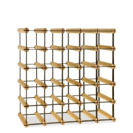 Stojak alkoholowy z drewna i metalu, RW-8 5x5. Regał na 25 butelek