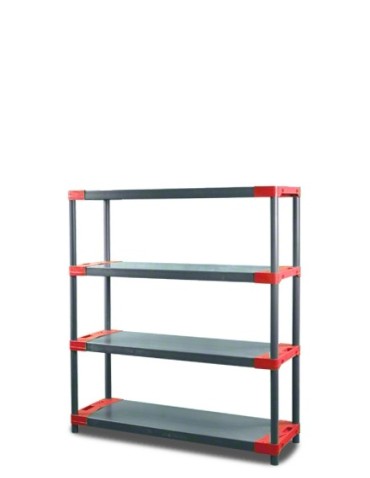 Regał plastikowy TYTAN-4 138x100x46 czerwone organizery przy blatach