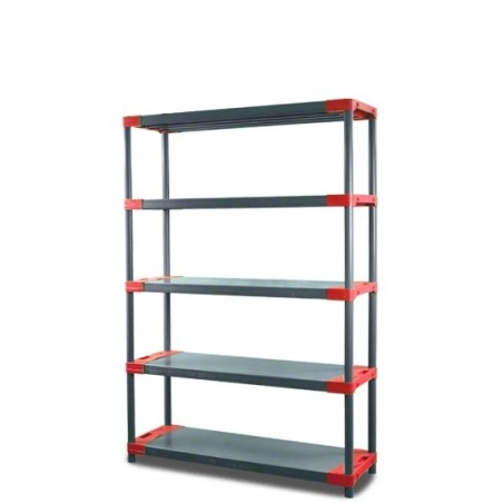 Szary regał plastikowy TYTAN-5 180x90x46 czerwone dodatki