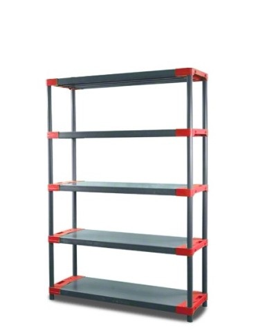 Regał plastikowy TYTAN-5 180x100x46 czerwone akcenty blatów