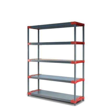 Regał plastikowy TYTAN-5 180x120x46 szary z czerwonymi akcentami