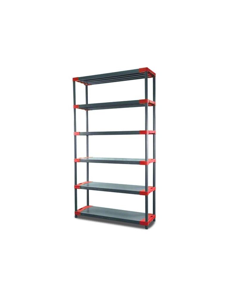 Tytan-6 - Regał plastikowy TYTAN-6 222x100x46 szary - czerwone brzegi blatów - produkt MODO24.PL 1