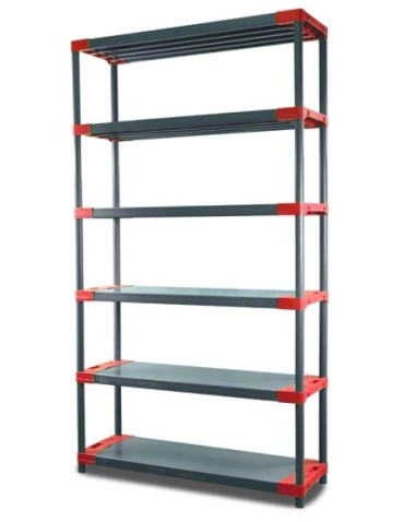 Regał plastikowy TYTAN-6 222x110x46 szary - czerwone boki