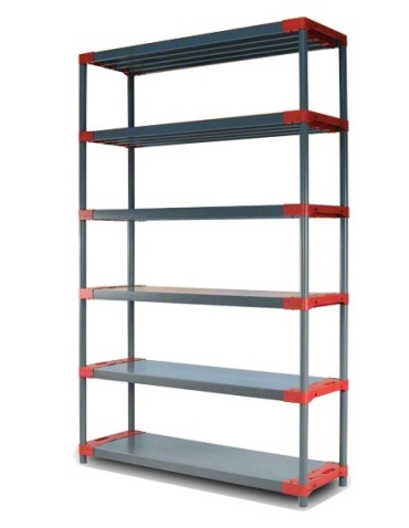 Regał plastikowy TYTAN-6 szary z czerwonymi bokami 222x150x46
