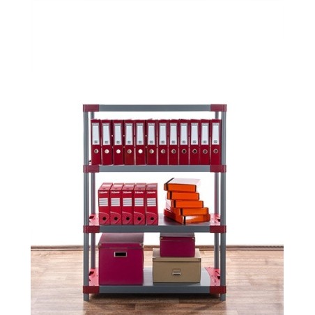 Regał plastikowy TYTAN-4 czerwony · 138x90x46 · Nośność półki 160 kg