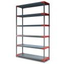 Regał plastikowy TYTAN-6 · szaro-czerwony · 222x140x46 · Nośność półki 100 kg