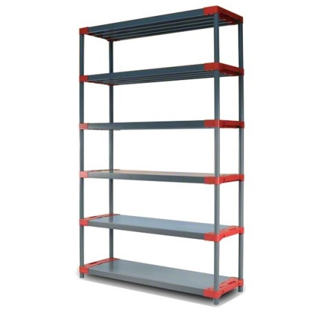 Regał plastikowy TYTAN-6 · szaro-czerwony · 222x140x46 · Nośność półki 100 kg
