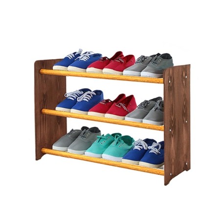 Regał na buty RBS-3-65 · boki w ciemnobrązowym dekorze · drążki w kolorze olchy