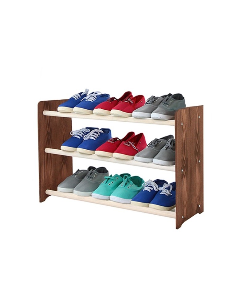 Regały na buty/ szafki otwarte RBS - Regał na buty RBS-3-65 · Boki brązowy dekor · drążki w kolorze białym - produkt MODO24.PL 1