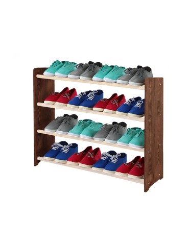 Regał na buty RBS-4-90 · boki w dekorze ciemnobrązowym · drążki bejcowane na biało