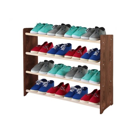 Regał na buty RBS-4-90 · boki w dekorze ciemnobrązowym · drążki bejcowane na biało