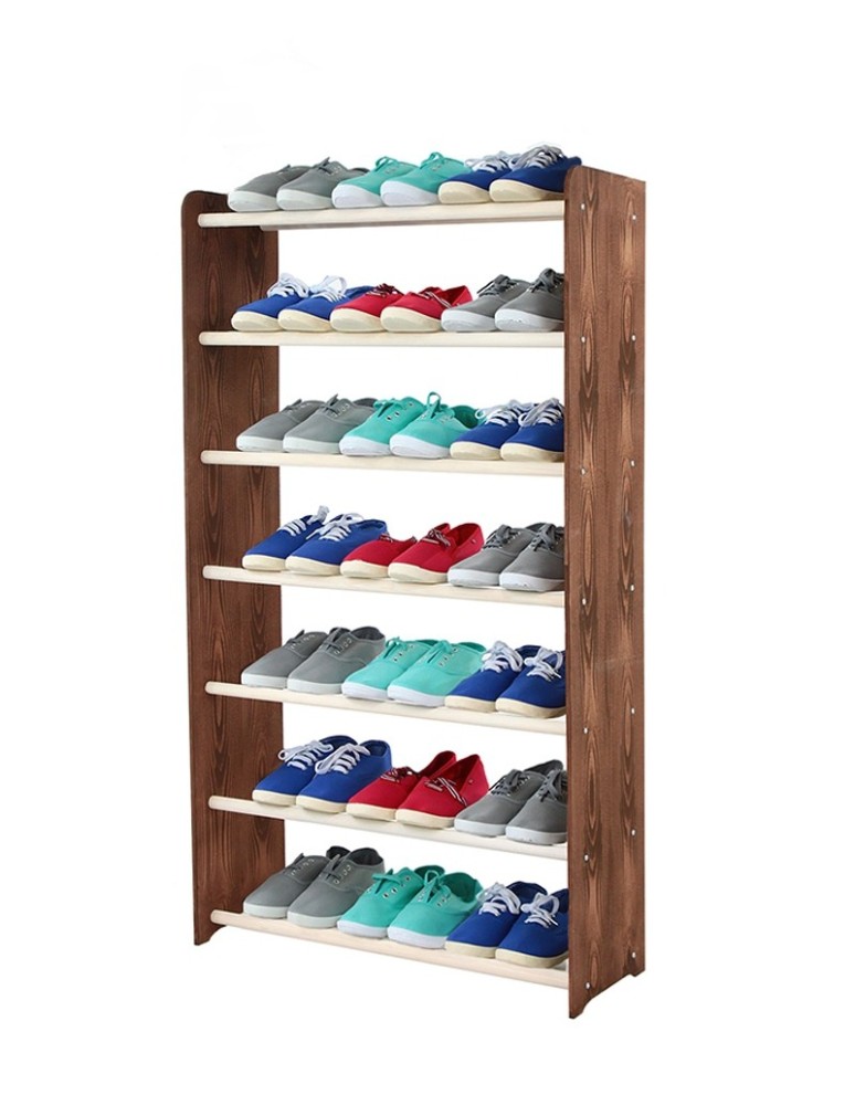 Regały na buty/ szafki otwarte RBS - Regał na buty RBS-7-65 · białe drążki · boki w dekorze brązowym - produkt MODO24.PL 1