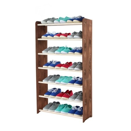 Regał na buty RBS-7-65 · białe drążki · boki w dekorze brązowym