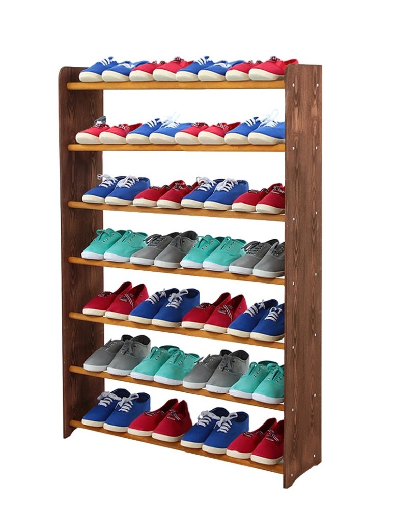Regały na buty/ szafki otwarte RBS - Regał na buty RBS-7-90 · boki w brązowym dekorze · drążki w kolorze olchy - produkt MODO24.PL 1