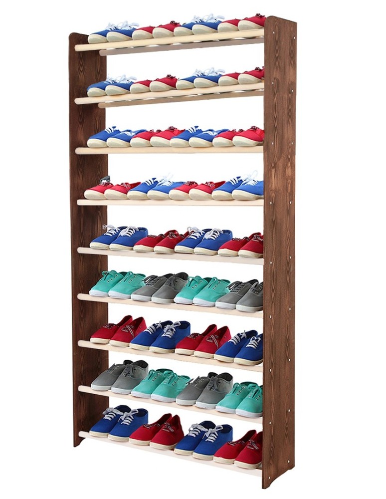 Regały na buty/ szafki otwarte RBS - Regał na buty RBS-9-90 · ciemny brąz boków · biel drążków - produkt MODO24.PL 1