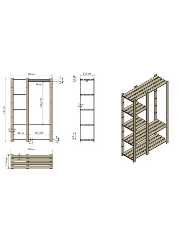regały seria B - Regał sosnowy B-25 170x110x38, 5 półek ażurowych brązowy - product 5